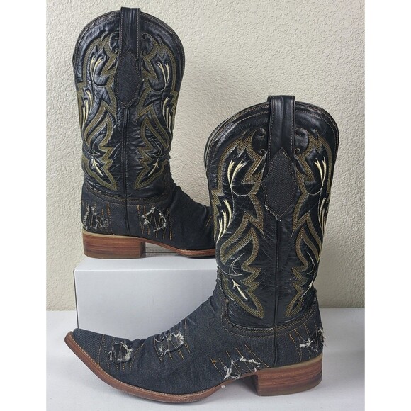 White Diamonds Denim Cowboy Western Boots Pointed Toe Mens Size 7.5 - Picture 6 of 9